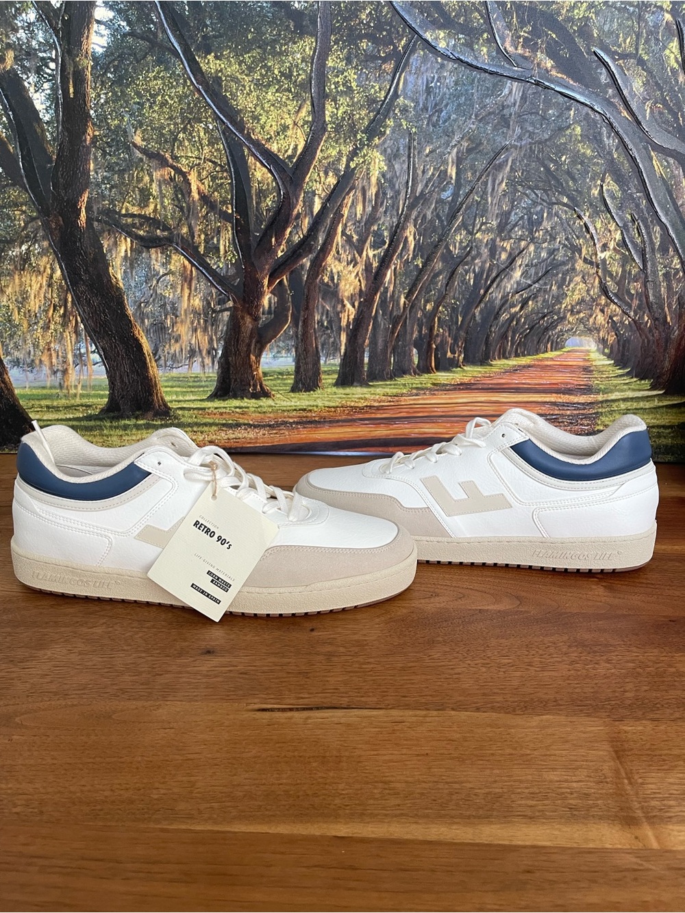 Flamingos Retro 90's White & Navy Low-Top Men's Sneakers size 45 NWT